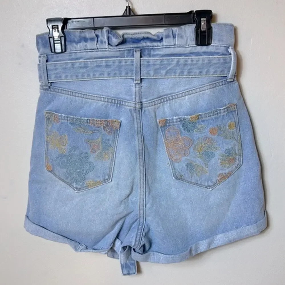 NWT Driftwood Paperbag High Rise embroidered pocket tie waist jean shorts, 26